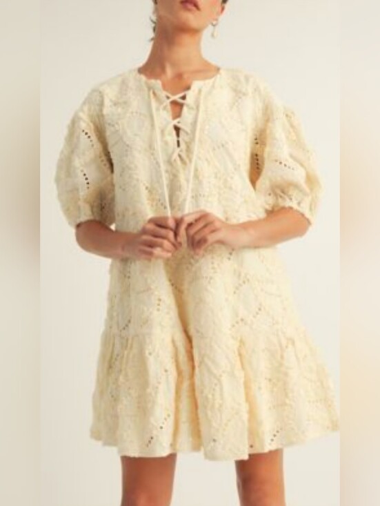 AROSE Studio Dresses & Skirts - NWT AROSE STUDIO Maia Cotton Eyelet Lace Mini Dress Large Ivory Boho Cottagecore